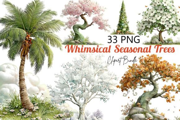 Download Whimsical Seasonal Trees Clipart Set - Seasonal Collection